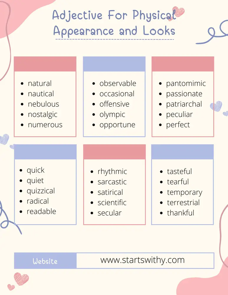 Adjective For Physical Appearance and Looks