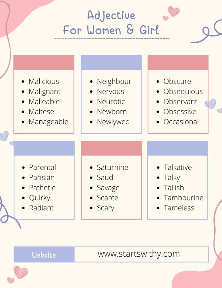 Adjective For Women & Girl