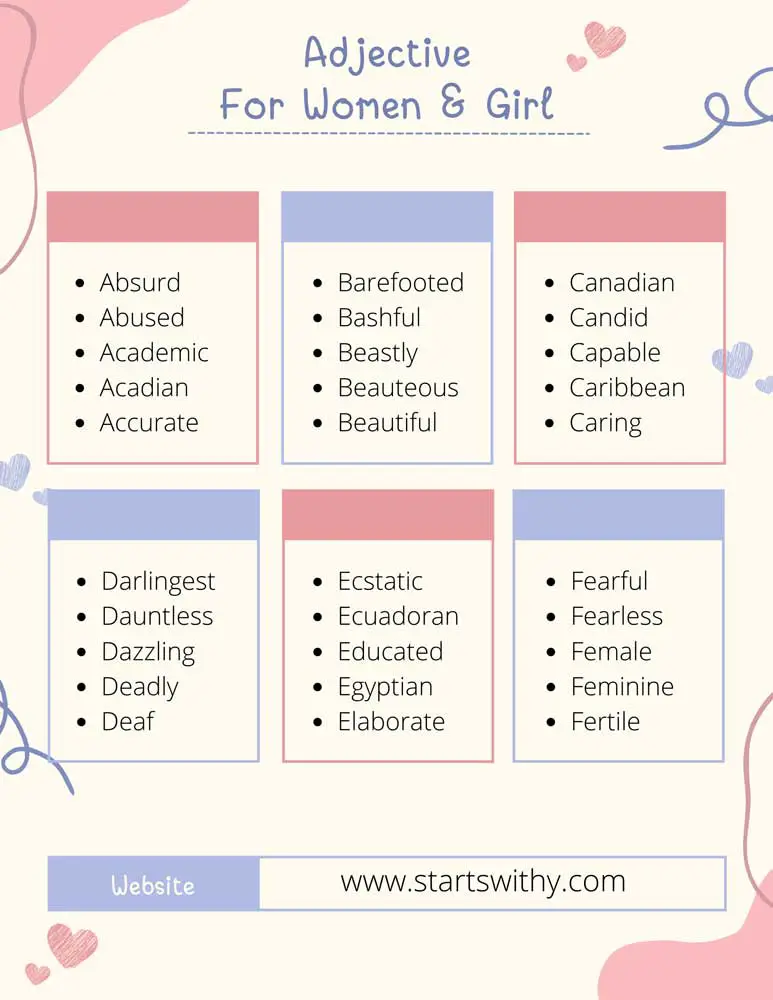 Adjective For Women & Girl