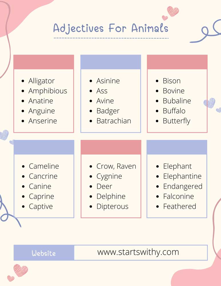 250 Adjective Words To Describe Animals