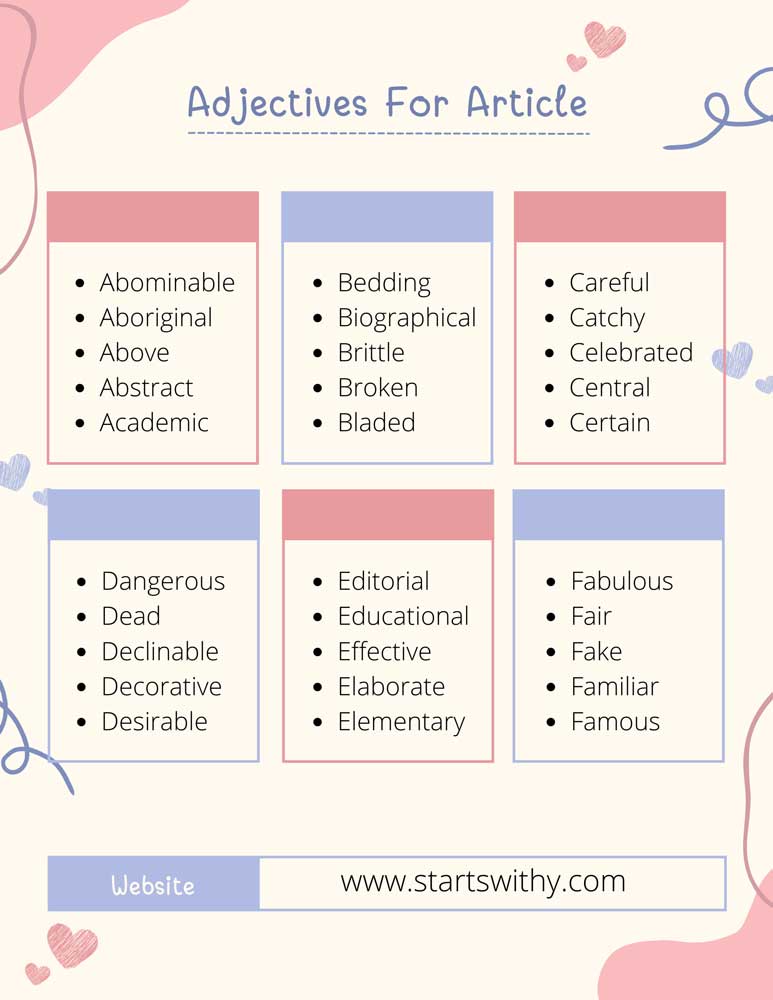 Adjectives For Article