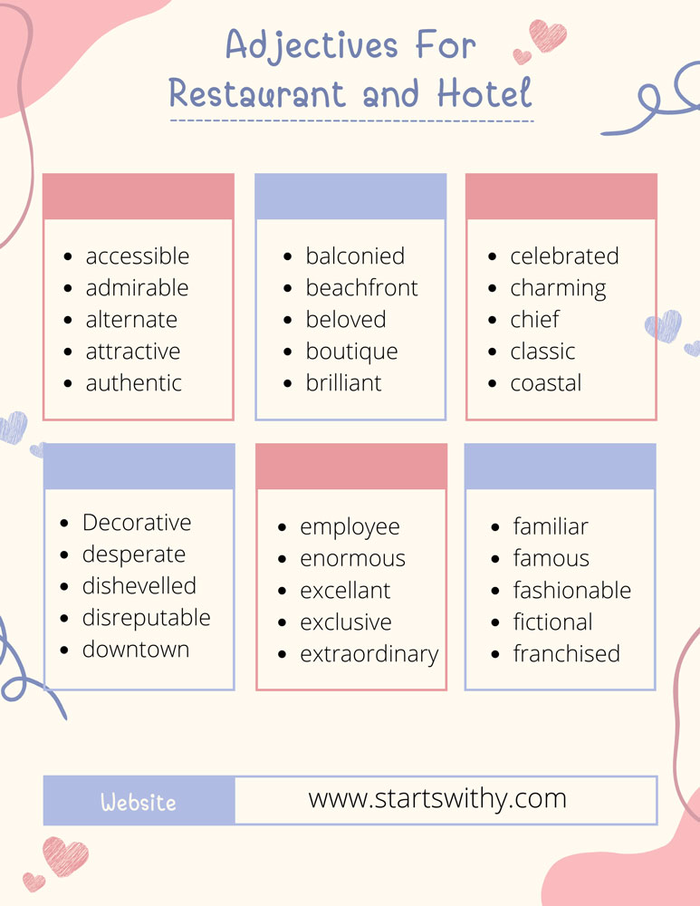 Adjectives For Restaurant and Hotel