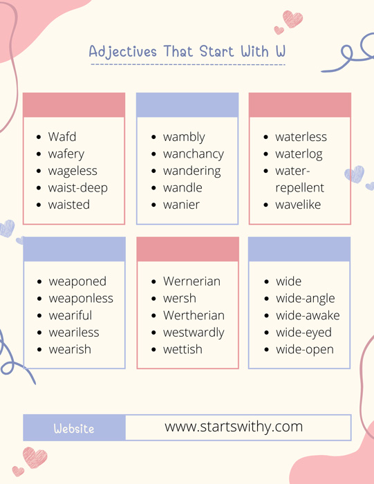 Adjectives That Start With W