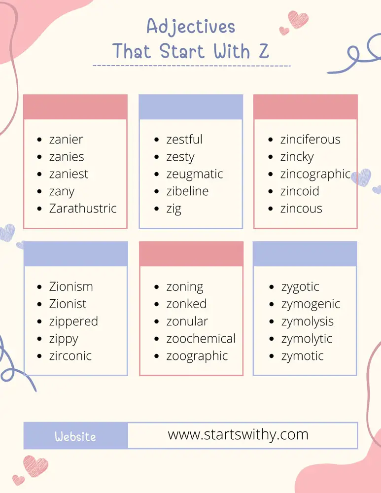 Adjectives That Start With Z