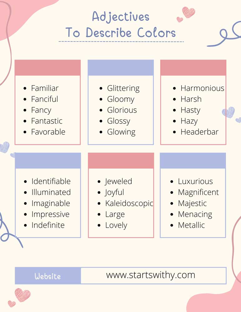 Adjectives to describe colors