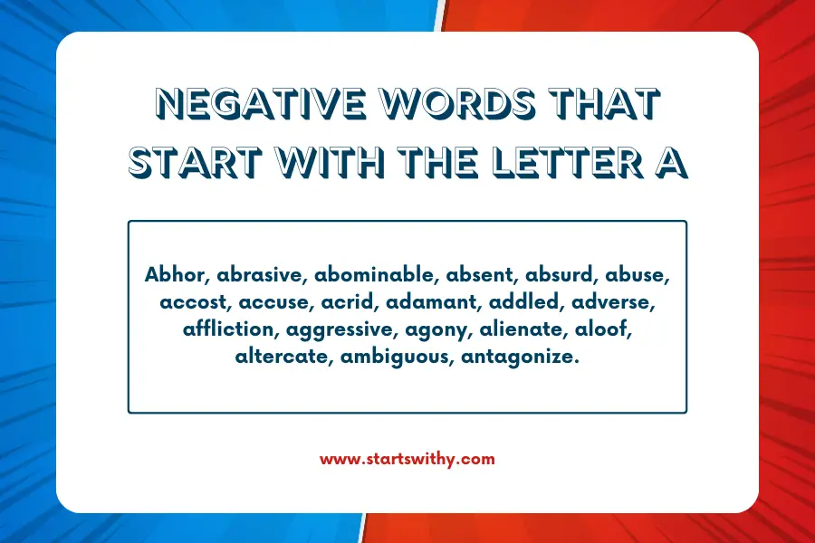 Negative Words That Start With The Letter A