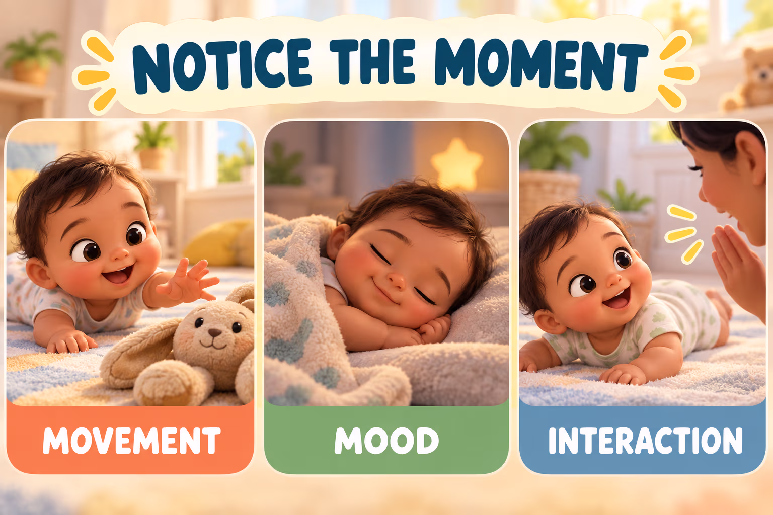 Guide to choosing baby adjectives from observable movement, mood, and interaction.