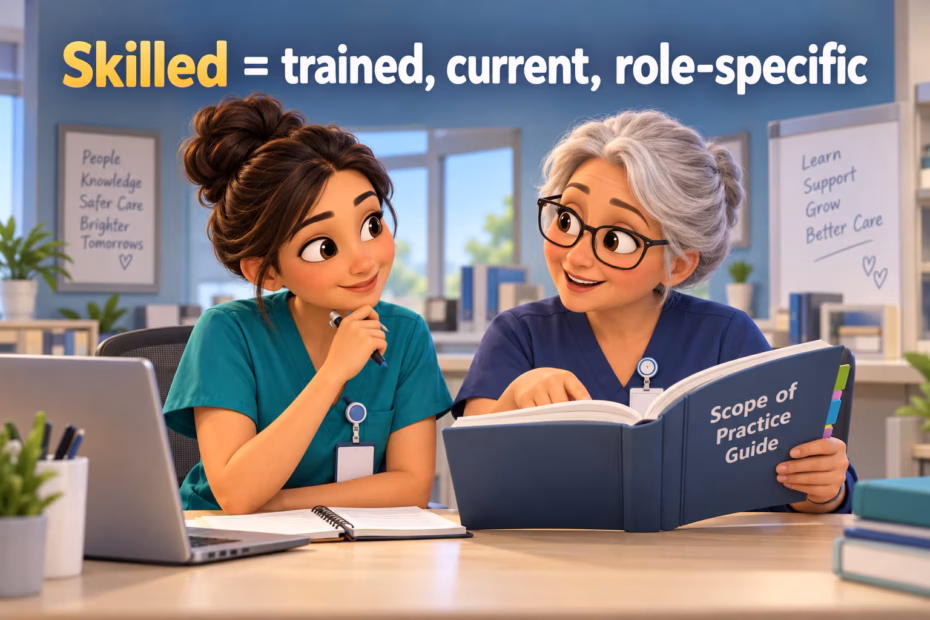 Skilled means trained, current, and appropriate to the role