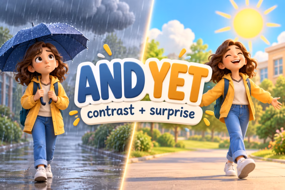 A sunny and rainy contrast illustrates how and yet introduces a surprising difference