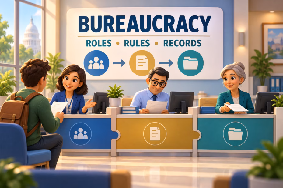 Bureaucracy organized through roles, rules, and records