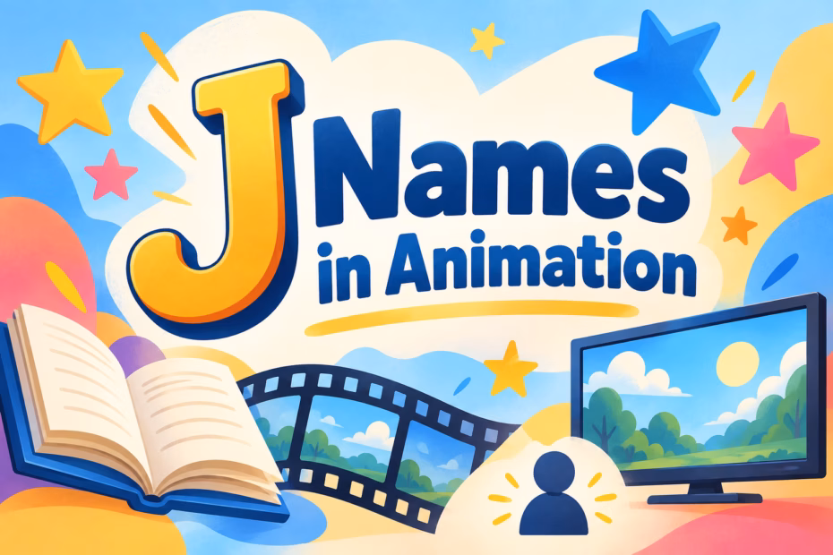 An original alphabet illustration introduces cartoon characters with names beginning with J.
