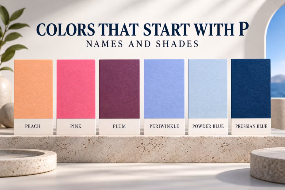Labeled swatches of peach, pink, plum, periwinkle, powder blue, and Prussian blue