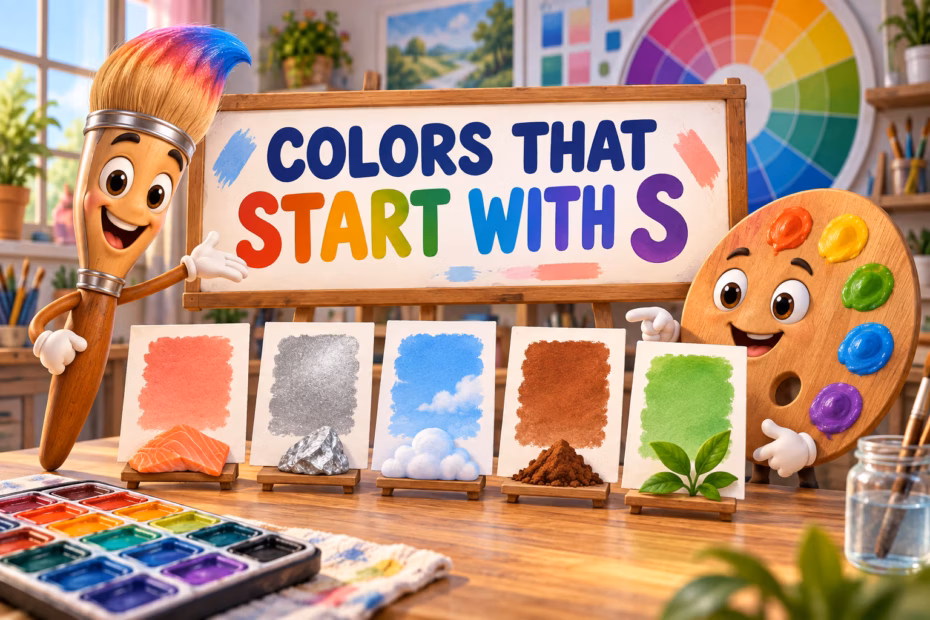 Animated paintbrush and palette presenting colors that start with S