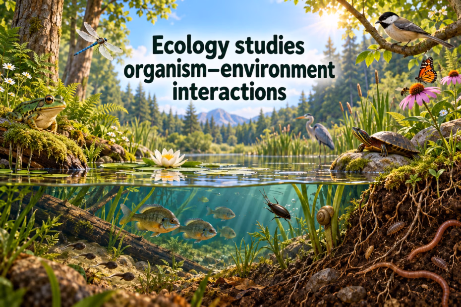 Ecology studies interactions between organisms and their environment
