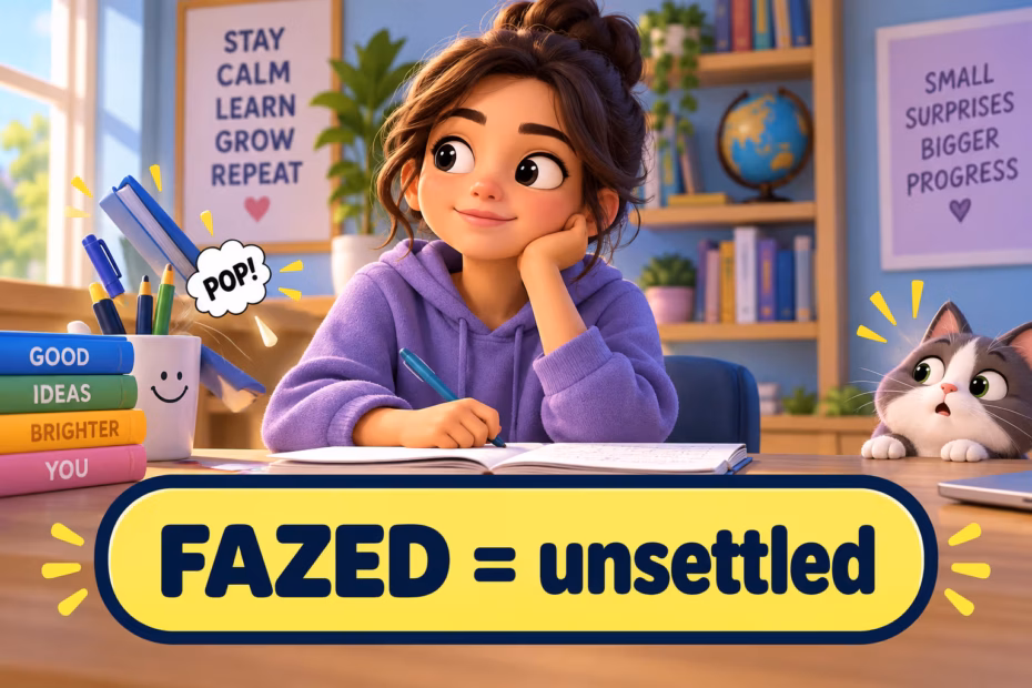Fazed vs. phased: a calm student illustrates FAZED = unsettled.