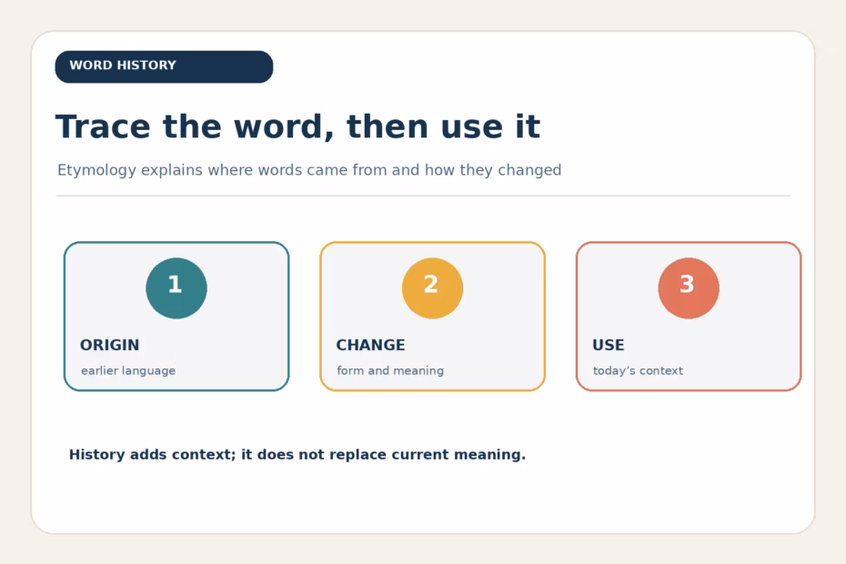 Etymology in a sentence: trace a word’s origin and historical development