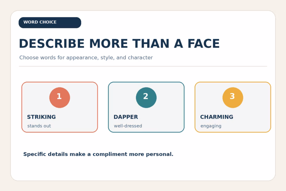 Words for handsome: striking, dapper, and charming describe different qualities
