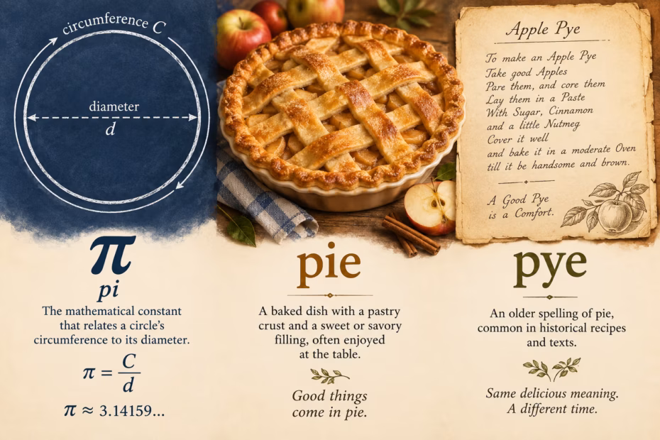 Pi, pie, and pye compared through mathematics, pastry, and historical writing
