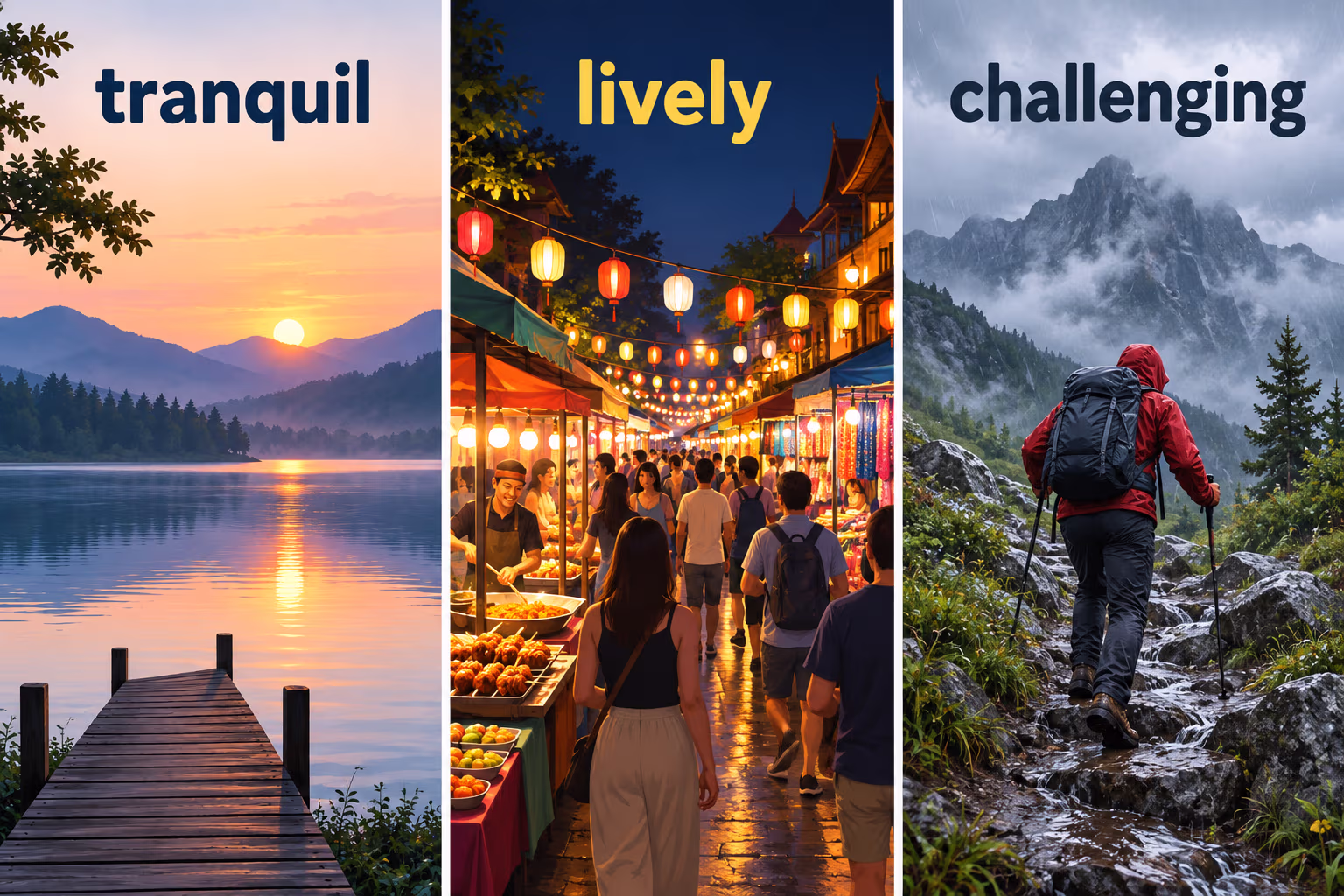 A sentence revision replaces the vague word nice with misty, peaceful, and memorable to make a holiday description more specific.