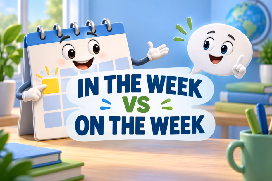 Animated weekly calendar and speech bubble titled In the Week vs On the Week