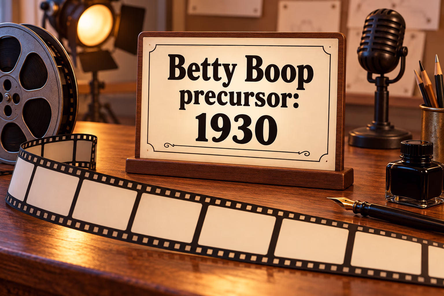 A playful three-dimensional character directory uses index cards, a book, a microphone, and a film strip to show why names need sources.