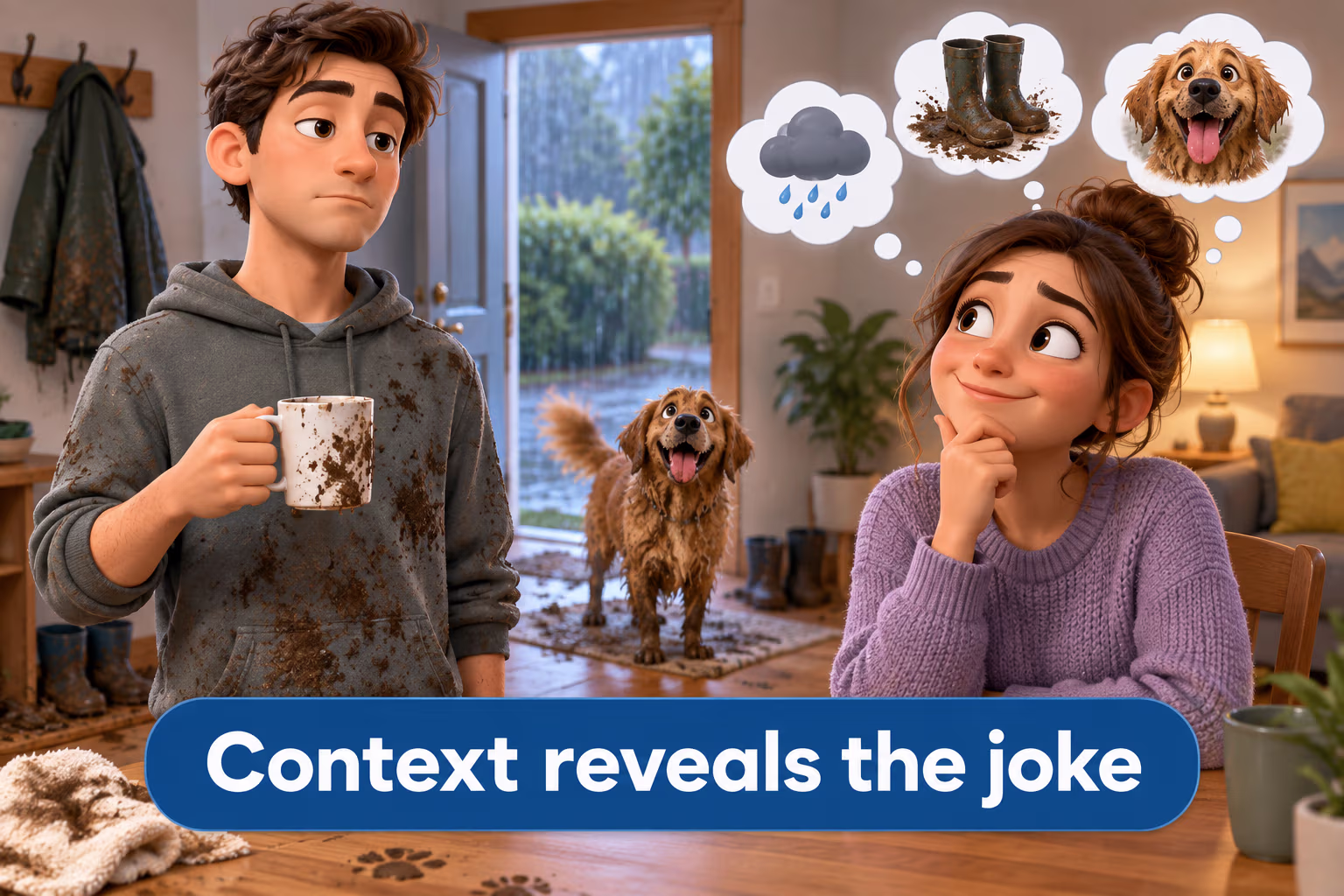 A listener uses the situation and a straight-faced delivery to recognize subtle dry humor.
