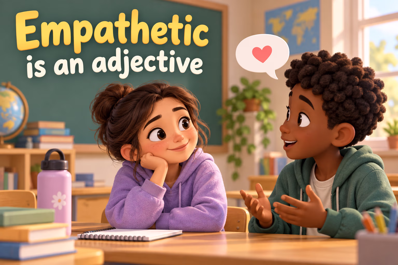 A student listens supportively, illustrating empathetic behavior.