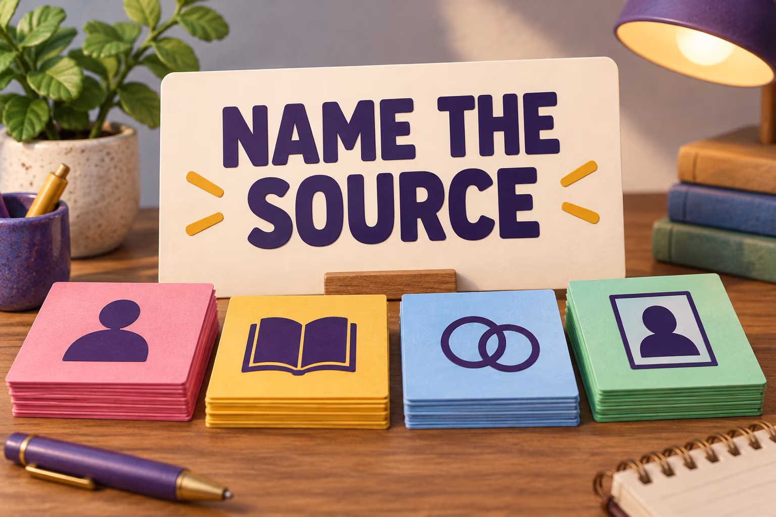 A 3D desk illustration explains that an individual character and a franchise are different kinds of names.