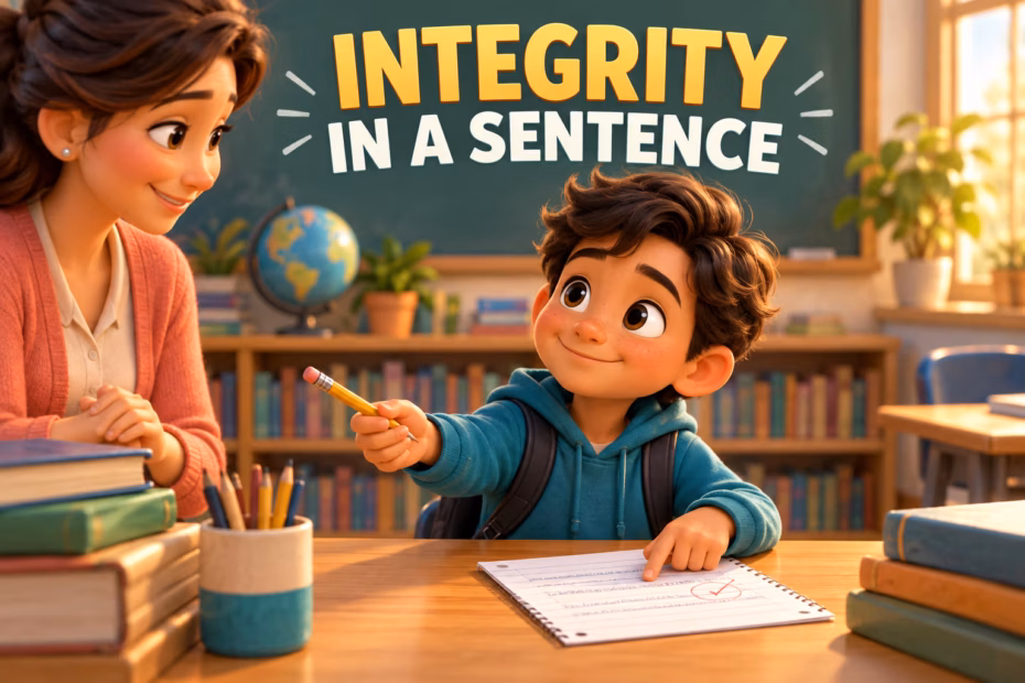 A student demonstrates integrity by returning a found pencil and correcting a page
