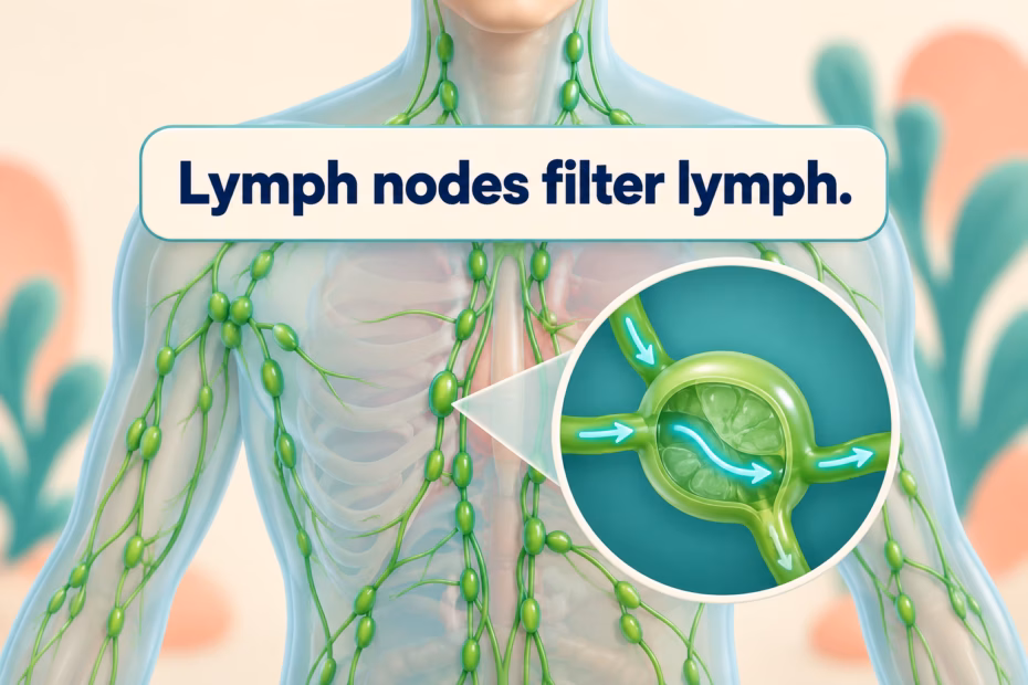 Illustration of lymph nodes filtering lymph in the lymphatic system