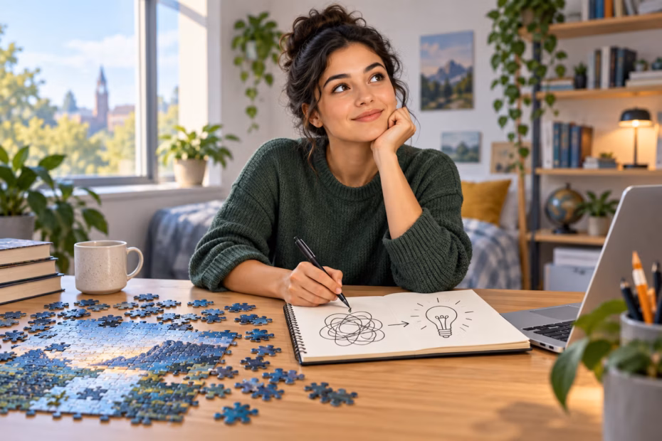 A student reviewing a challenging puzzle and planning a new approach.