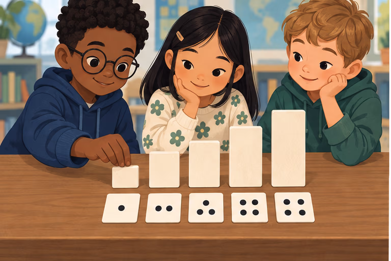 Students arrange simple number cards from low to high during a classroom activity.