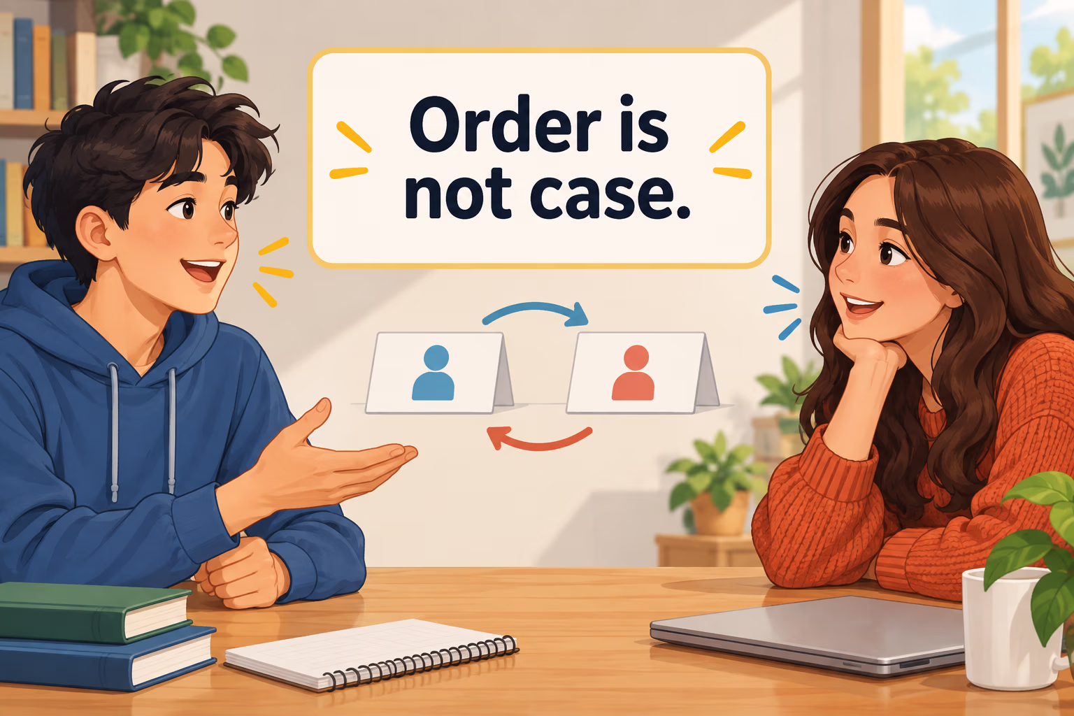 Order is not case: putting friends first does not decide whether I or me is correct.