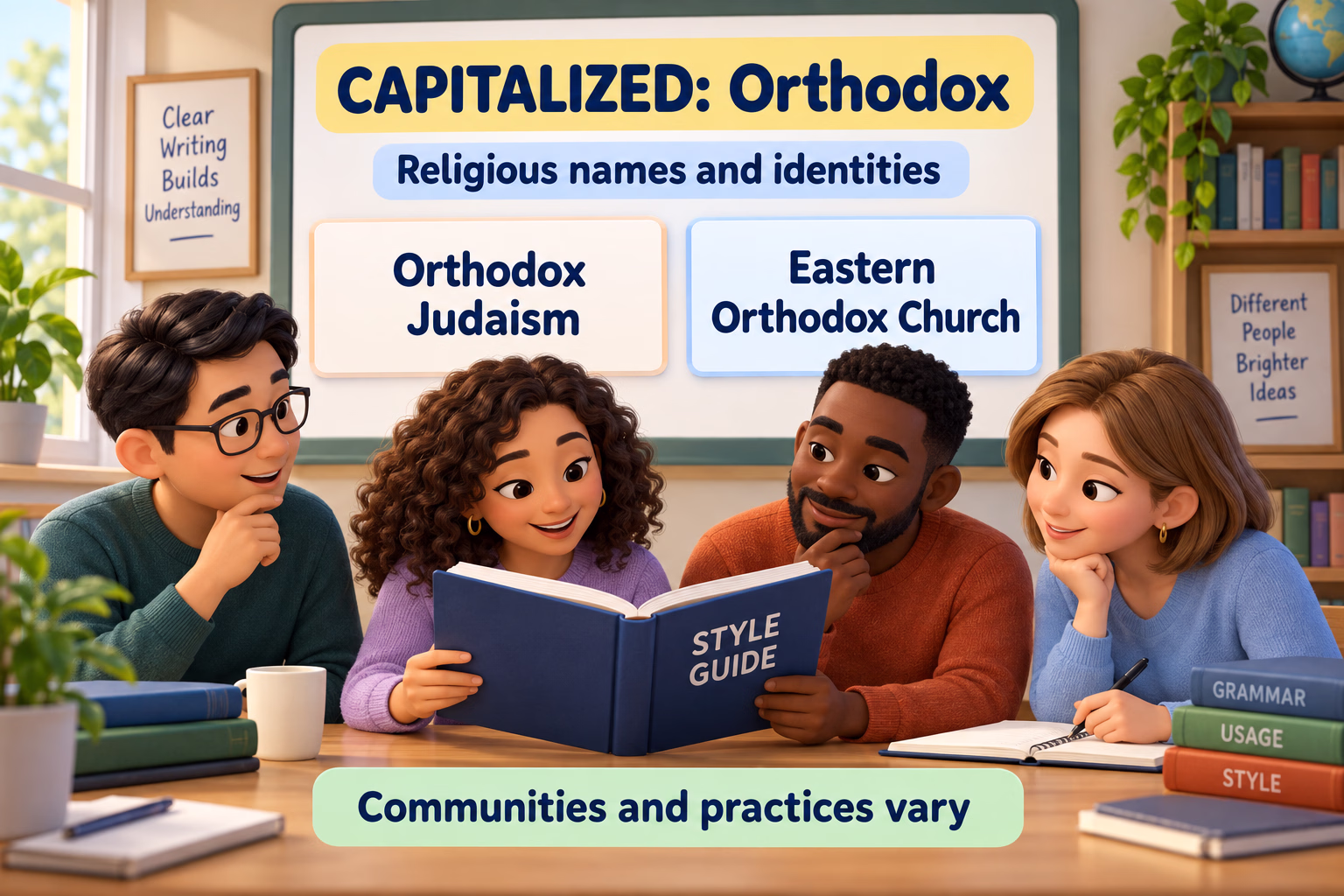 Examples of capitalized religious names: Orthodox Judaism and Eastern Orthodox Church; communities and practices vary.