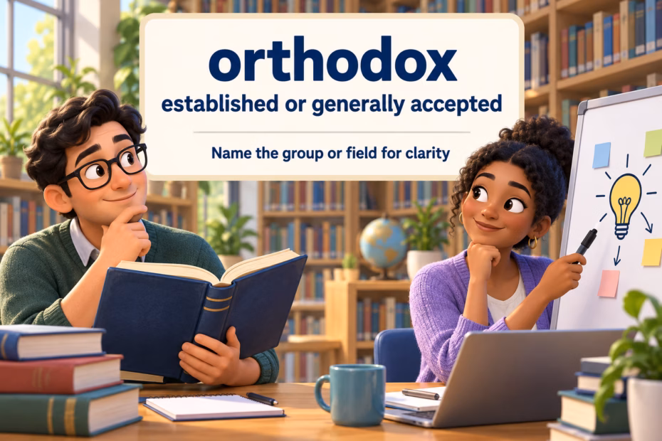 Orthodox means established or generally accepted; name the group or field for clarity.