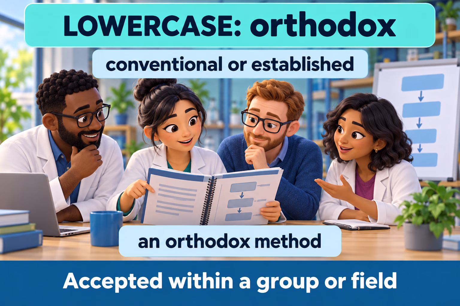 Lowercase orthodox describes a conventional or established method.