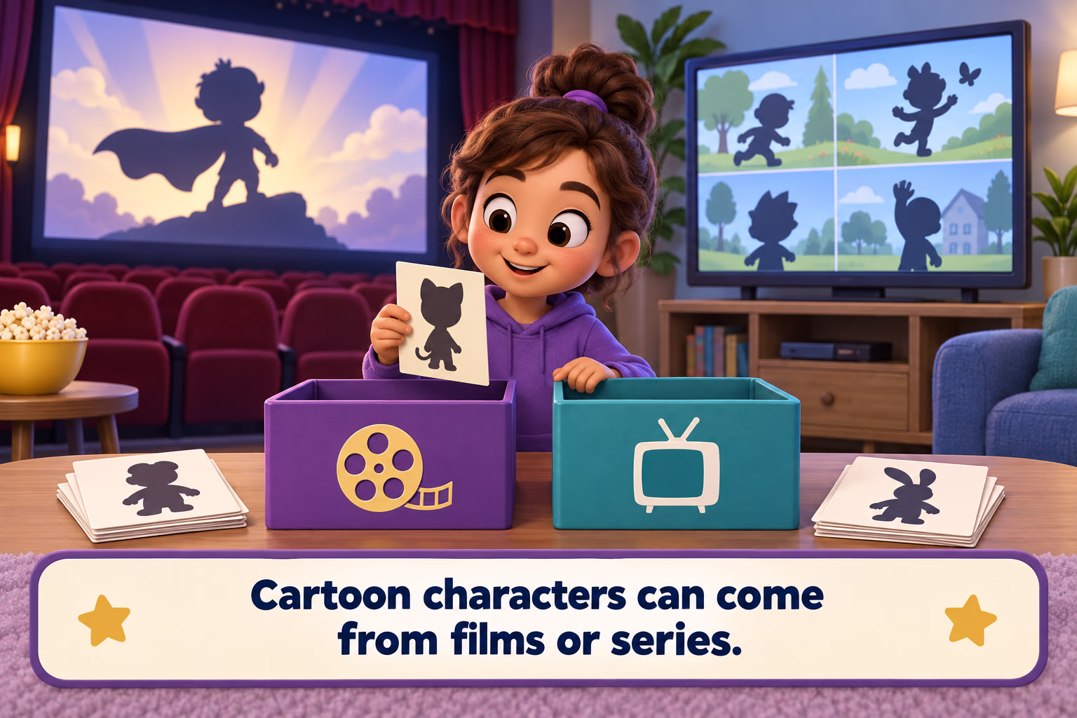 A reader compares generic cartoon characters shown on a cinema screen and in television episodes.