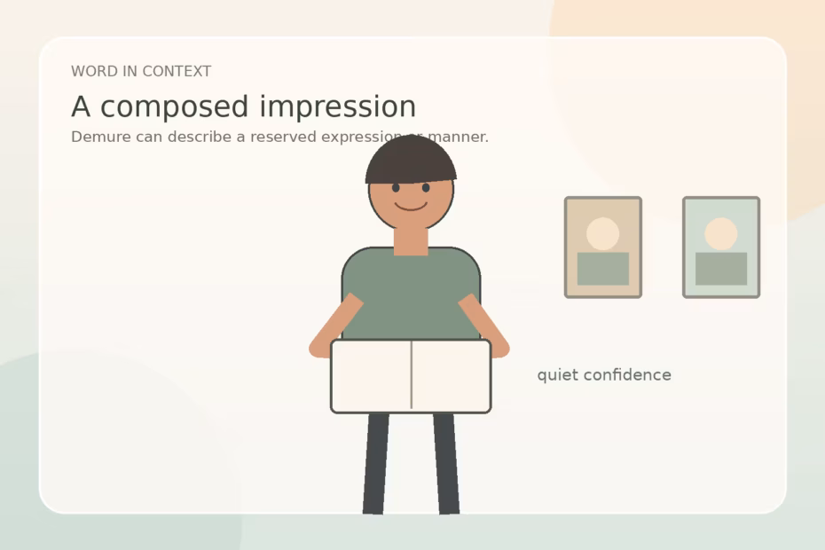 A composed reader in a quiet gallery, with soft colors and a reserved expression.