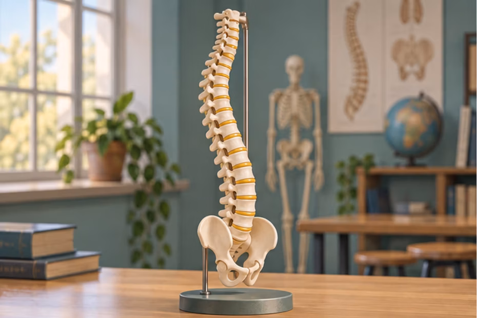 Educational anatomical illustration of a vertebral column model