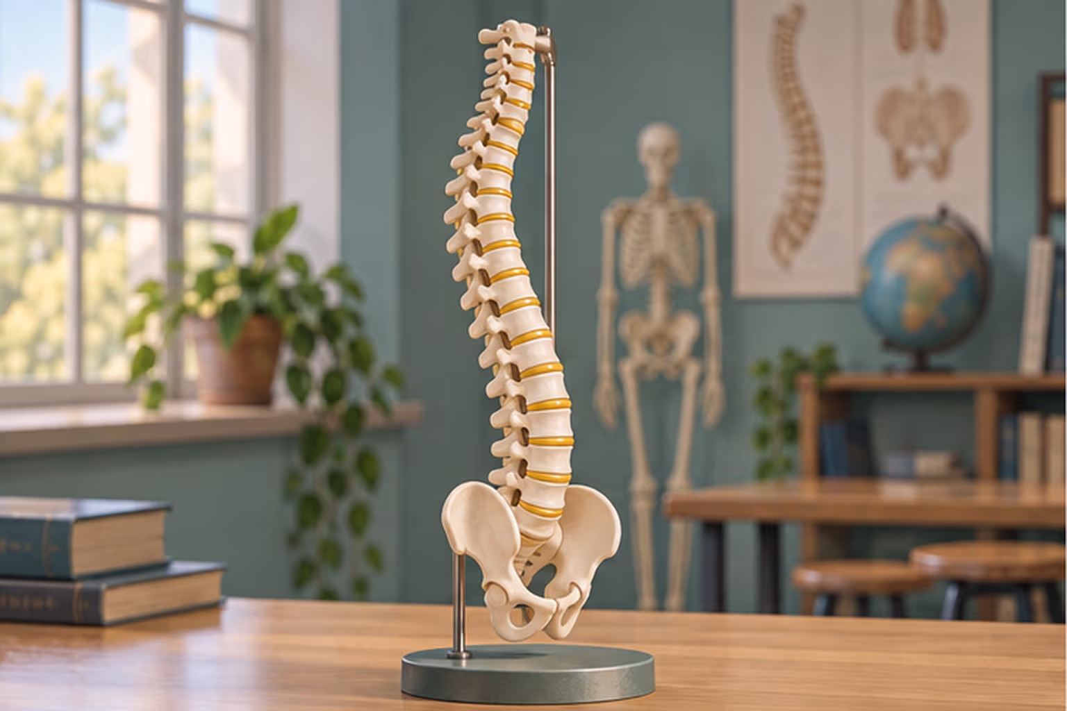 Educational anatomical illustration of a vertebral column model