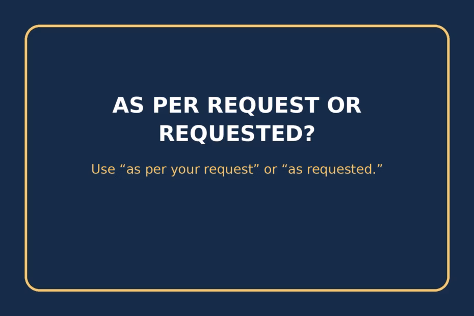 Use as per your request or as requested; avoid as per requested as a stand-alone phrase.