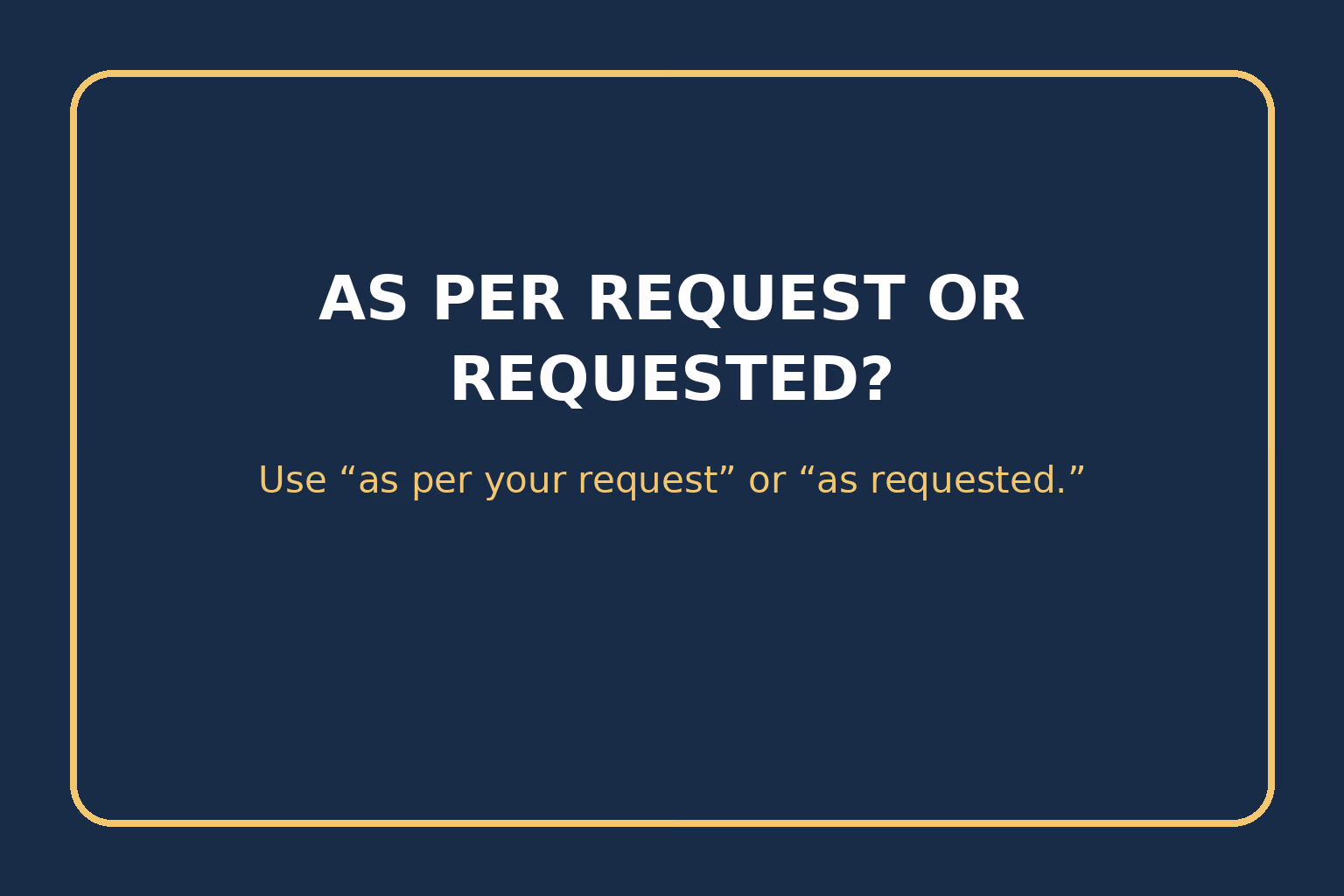 Use as per your request or as requested; avoid as per requested as a stand-alone phrase.