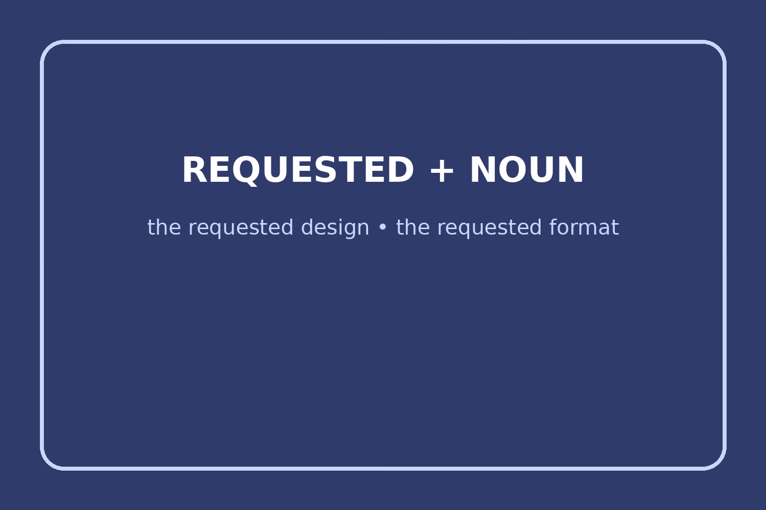 Requested correctly modifies a noun in phrases such as the requested design and the requested format.