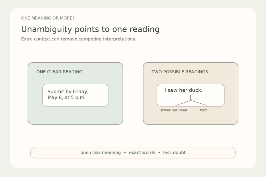 One instruction card has a clear single meaning, while another splits into two possible readings.
