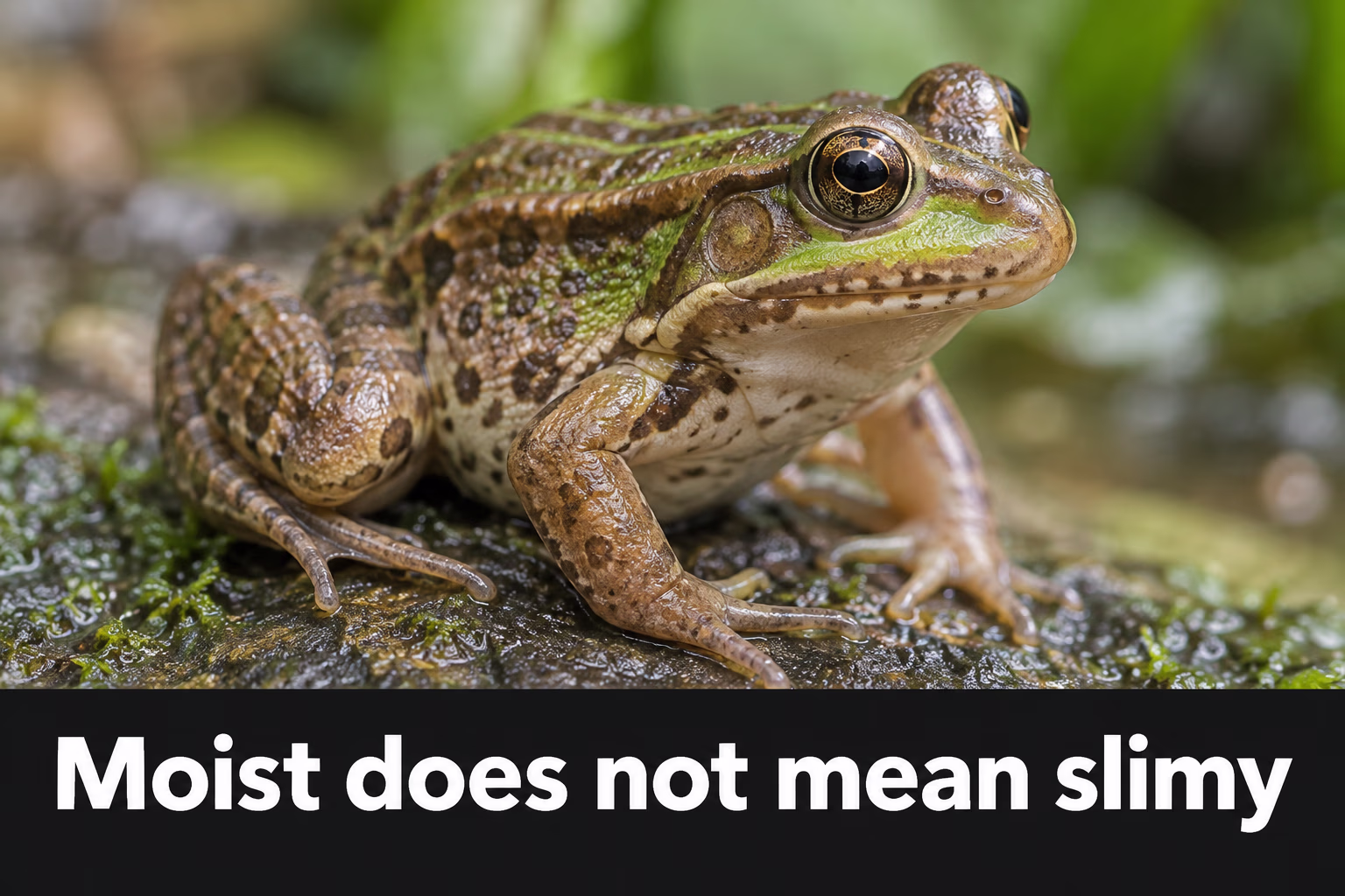 Frog with moist, textured skin; precise description of skin