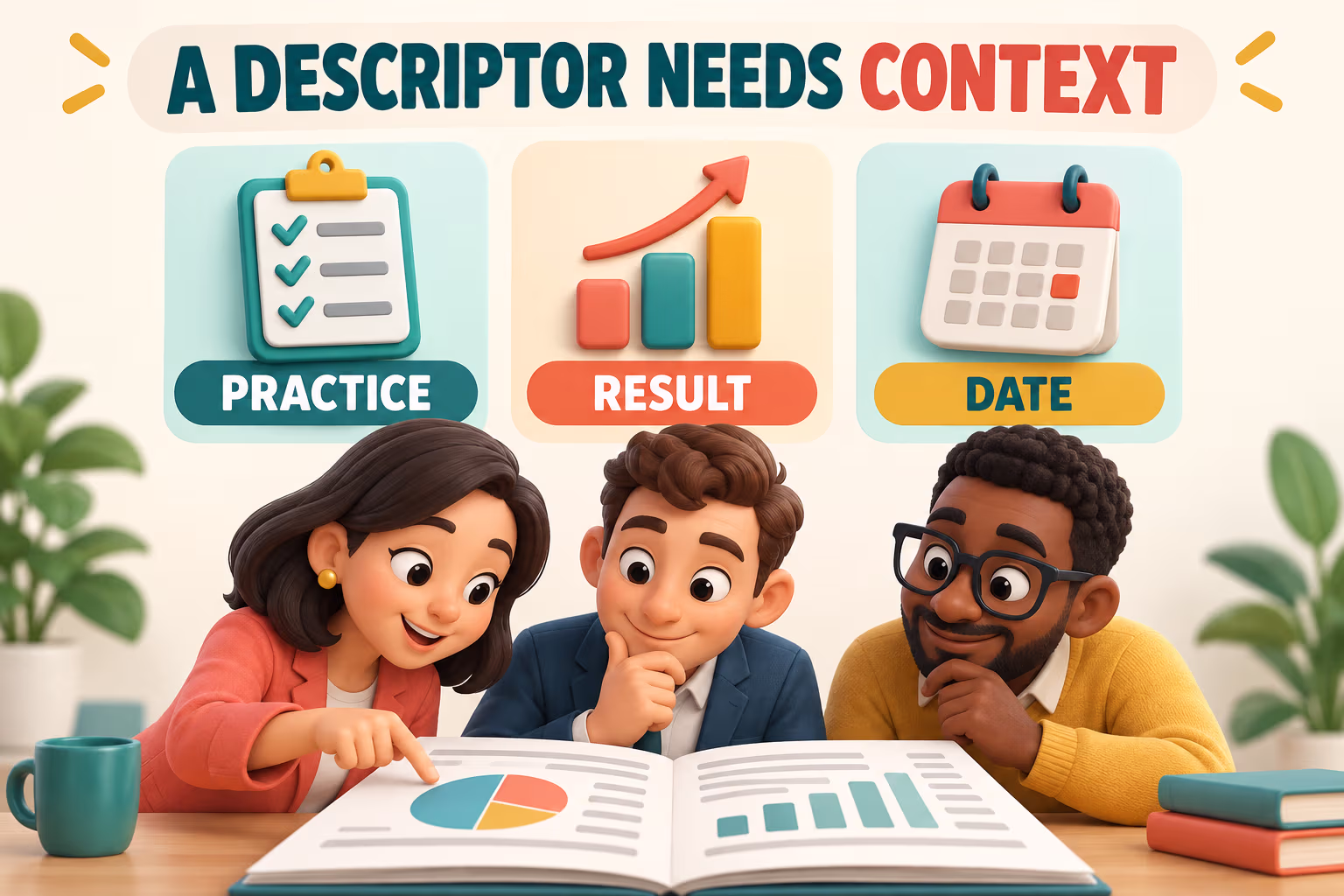 Illustrated guide showing company descriptors supported by evidence and context.