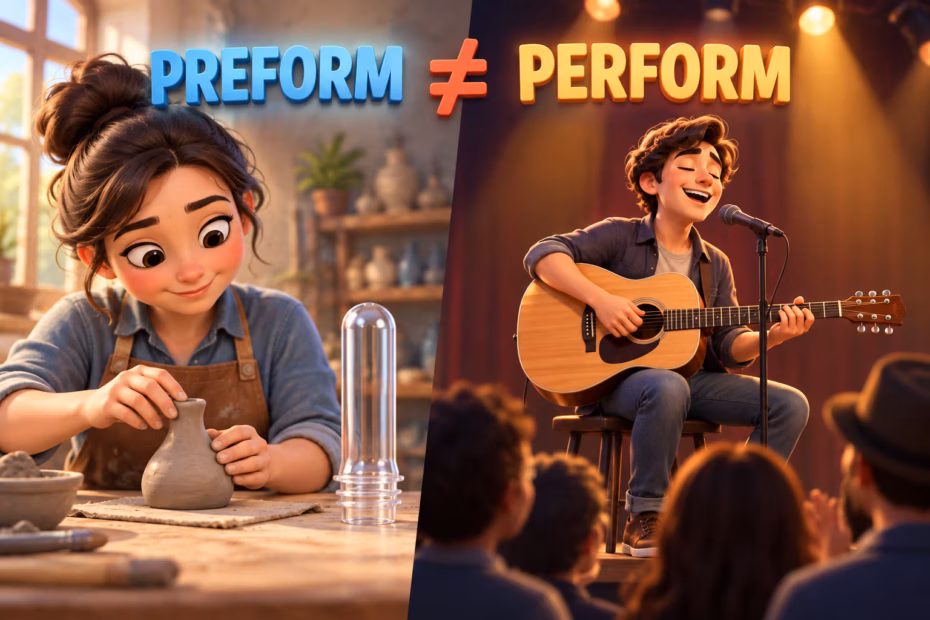 Illustration contrasts shaping a preliminary form with performing music onstage