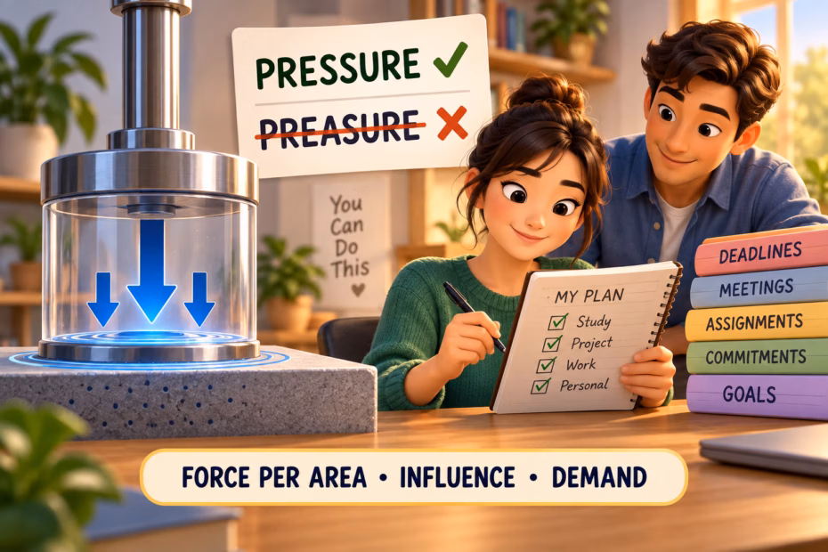 Pressure shown as force on a surface, social influence, and a demand to act