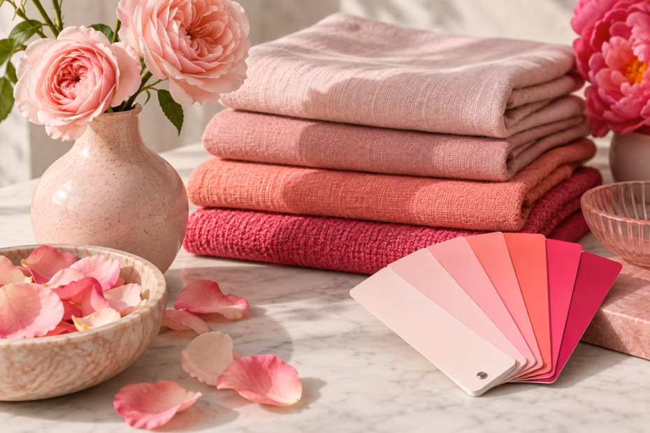 Pink objects in shades from pale blush and rose to coral and vivid hot pink.