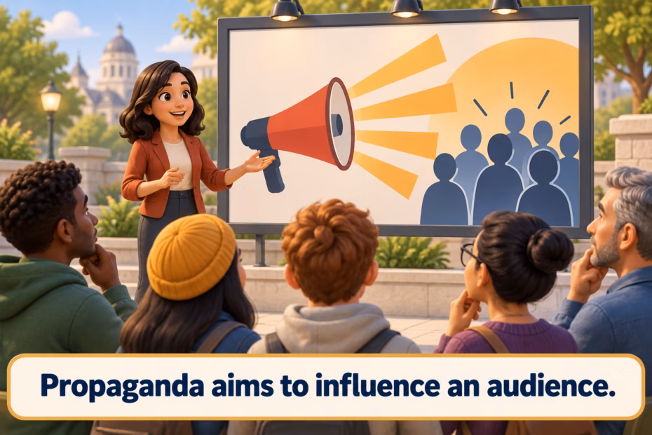 A public message reaches a varied audience, illustrating communication intended to influence opinions.
